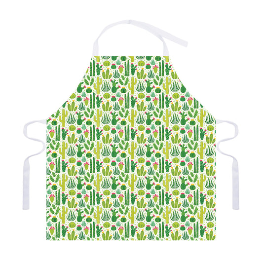 White Cactus Plant Pattern Print Adjustable Apron