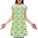 White Cactus Plant Pattern Print Adjustable Apron