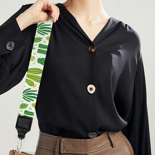 White Cactus Plant Pattern Print Bag Strap