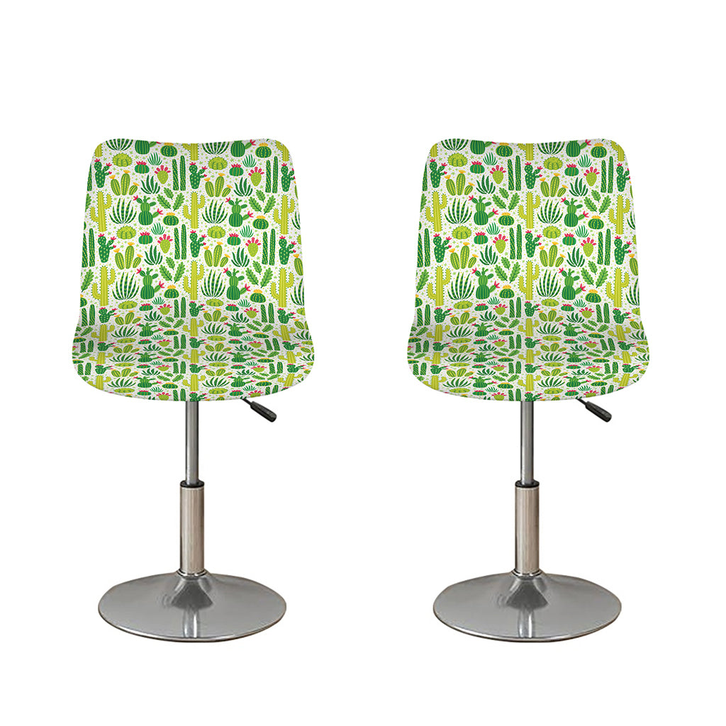 White Cactus Plant Pattern Print Bar Stool Covers