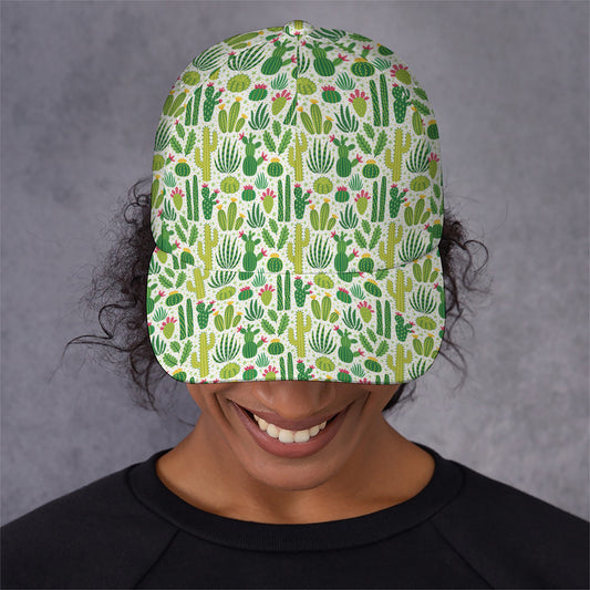 White Cactus Plant Pattern Print Baseball Cap