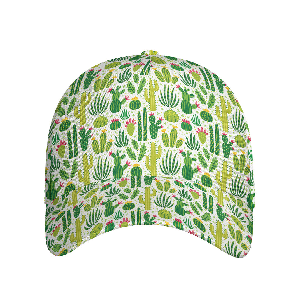 White Cactus Plant Pattern Print Baseball Cap