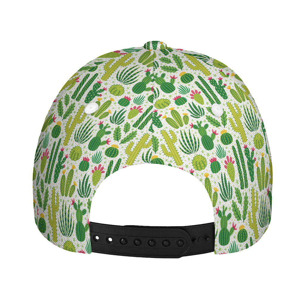 White Cactus Plant Pattern Print Baseball Cap