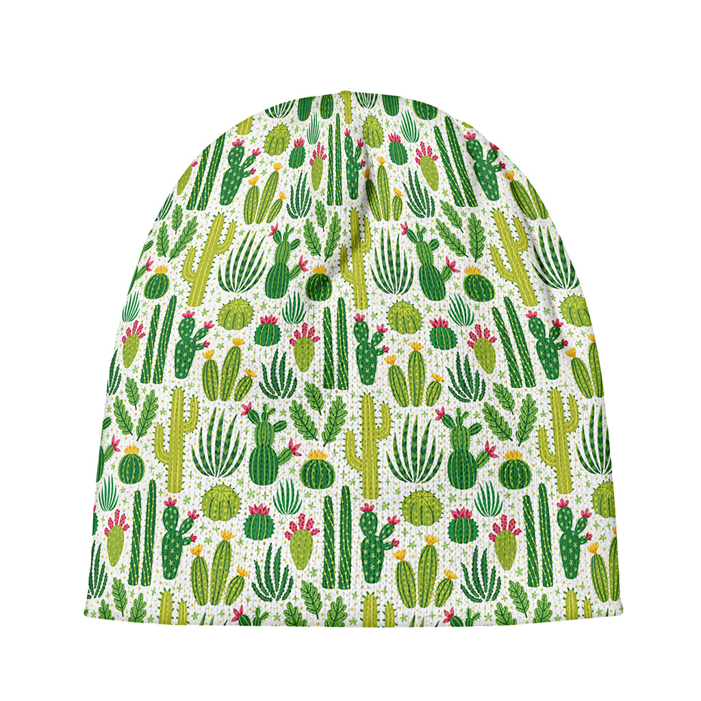 White Cactus Plant Pattern Print Beanie