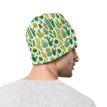 White Cactus Plant Pattern Print Beanie