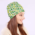 White Cactus Plant Pattern Print Beanie