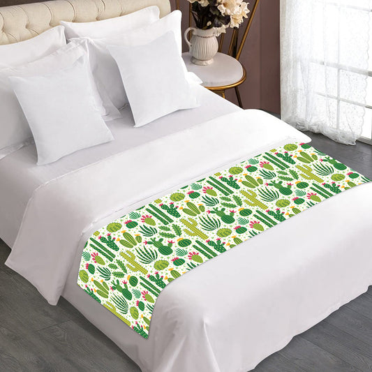 White Cactus Plant Pattern Print Bed Runner