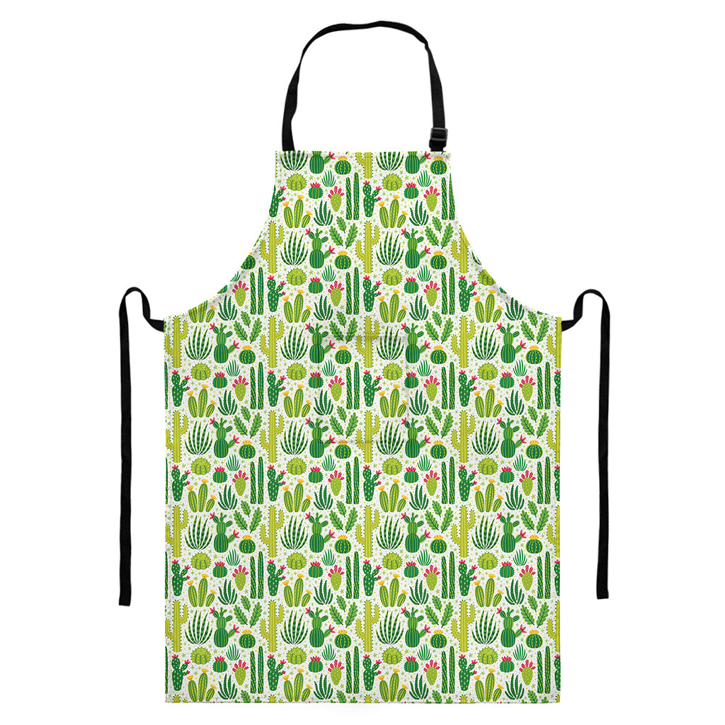 White Cactus Plant Pattern Print Bib Apron With Pocket