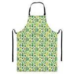 White Cactus Plant Pattern Print Bib Apron With Pocket