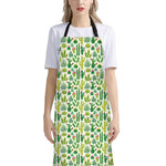 White Cactus Plant Pattern Print Bib Apron With Pocket