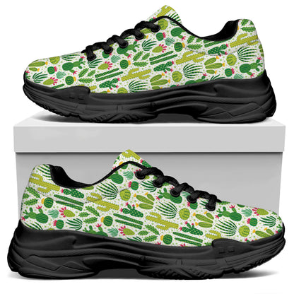 White Cactus Plant Pattern Print Black Chunky Shoes