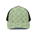 White Cactus Plant Pattern Print Black Mesh Trucker Hat