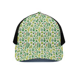 White Cactus Plant Pattern Print Black Mesh Trucker Cap