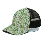 White Cactus Plant Pattern Print Black Mesh Trucker Cap