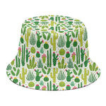 White Cactus Plant Pattern Print Bucket Hat