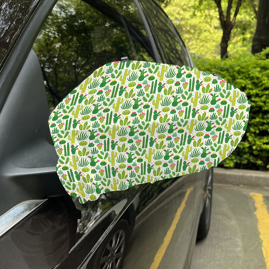 White Cactus Plant Pattern Print Car Side Mirror Covers