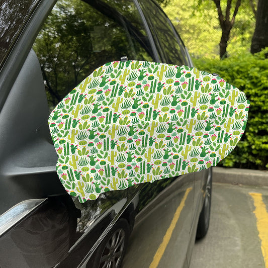 White Cactus Plant Pattern Print Car Side Mirror Covers