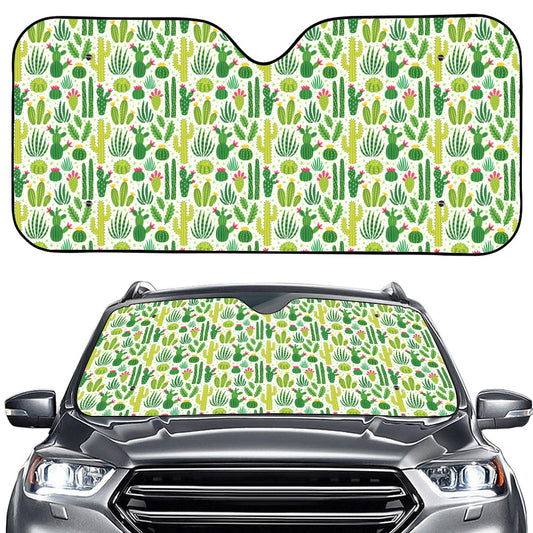 White Cactus Plant Pattern Print Car Windshield Sun Shade