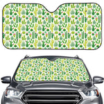 White Cactus Plant Pattern Print Car Windshield Sun Shade