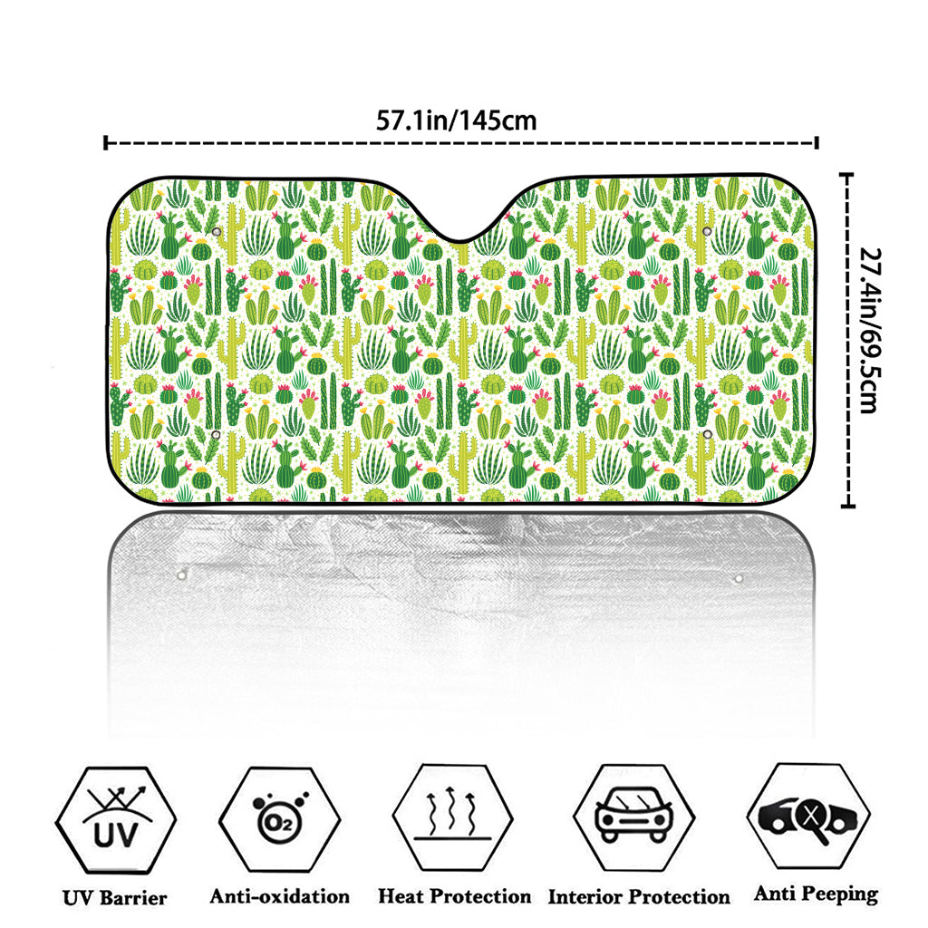 White Cactus Plant Pattern Print Car Windshield Sun Shade
