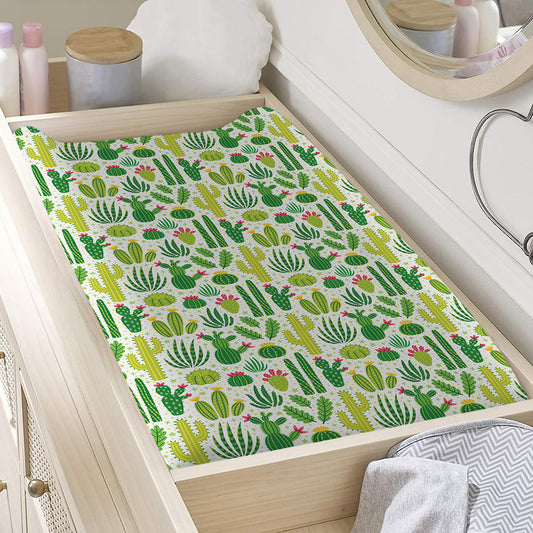 White Cactus Plant Pattern Print Changing Pad Cover