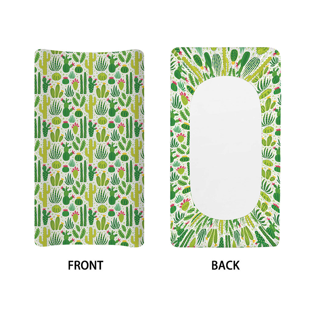 White Cactus Plant Pattern Print Changing Pad Cover