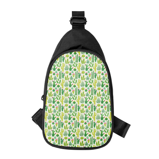 White Cactus Plant Pattern Print Chest Bag