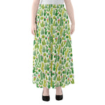 White Cactus Plant Pattern Print Chiffon Maxi Skirt