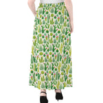 White Cactus Plant Pattern Print Chiffon Maxi Skirt