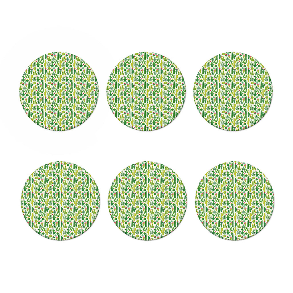 White Cactus Plant Pattern Print Coaster Set