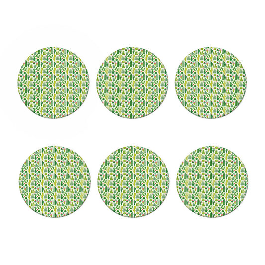 White Cactus Plant Pattern Print Coaster Set