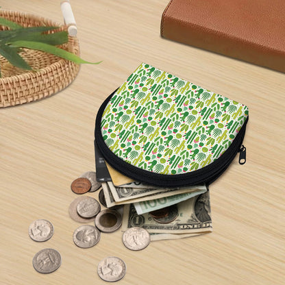 White Cactus Plant Pattern Print Coin Purse