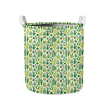 White Cactus Plant Pattern Print Collapsible Laundry Basket