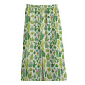 White Cactus Plant Pattern Print Cotton Front Slit Maxi Skirt