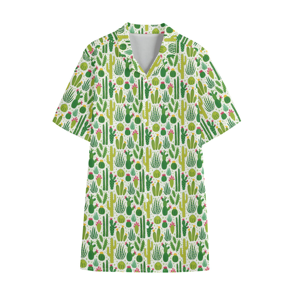 White Cactus Plant Pattern Print Cotton Hawaiian Shirt