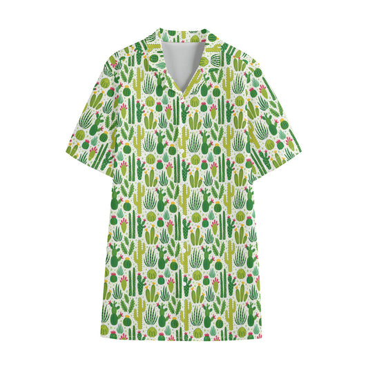 White Cactus Plant Pattern Print Cotton Hawaiian Shirt