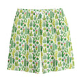 White Cactus Plant Pattern Print Cotton Shorts