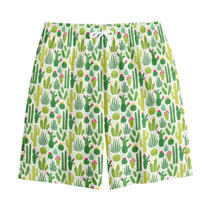 White Cactus Plant Pattern Print Cotton Shorts