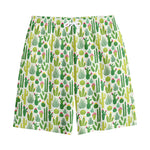 White Cactus Plant Pattern Print Cotton Shorts