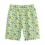 White Cactus Plant Pattern Print Cotton Shorts