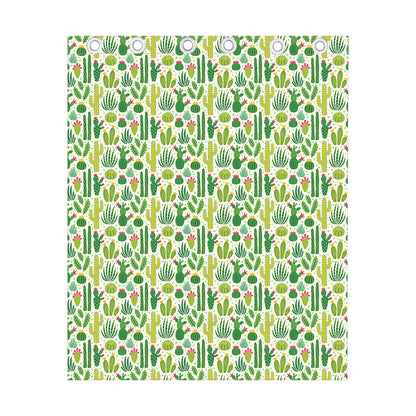 White Cactus Plant Pattern Print Curtain