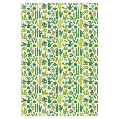 White Cactus Plant Pattern Print Curtain