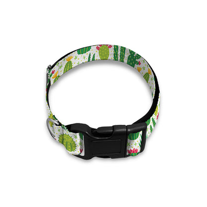 White Cactus Plant Pattern Print Dog Collar