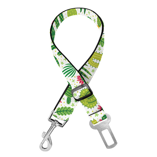 White Cactus Plant Pattern Print Dog Seat Belt