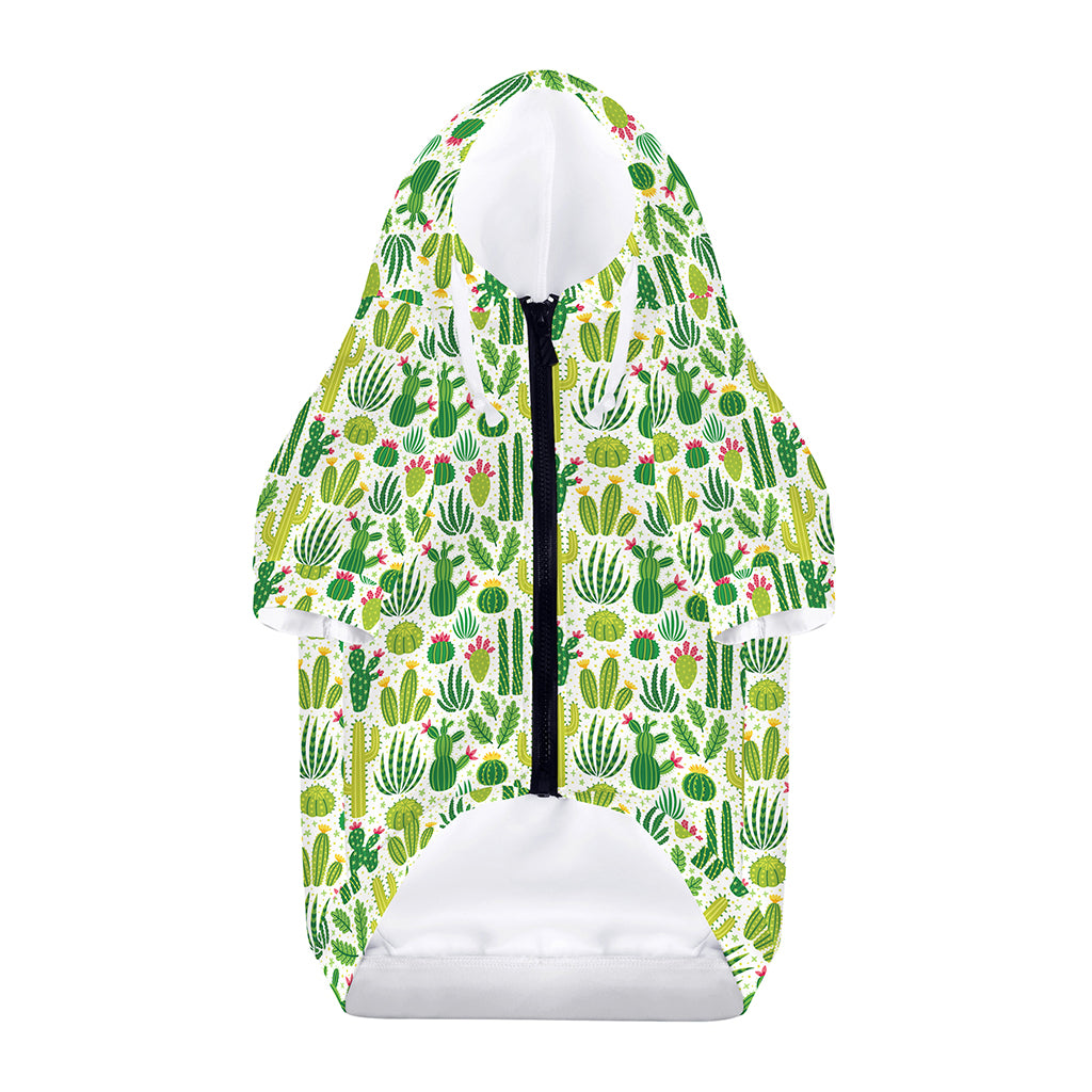White Cactus Plant Pattern Print Dog Zip Up Hoodie