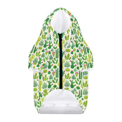 White Cactus Plant Pattern Print Dog Zip Up Hoodie