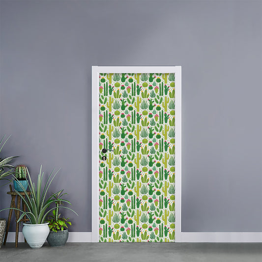 White Cactus Plant Pattern Print Door Sticker