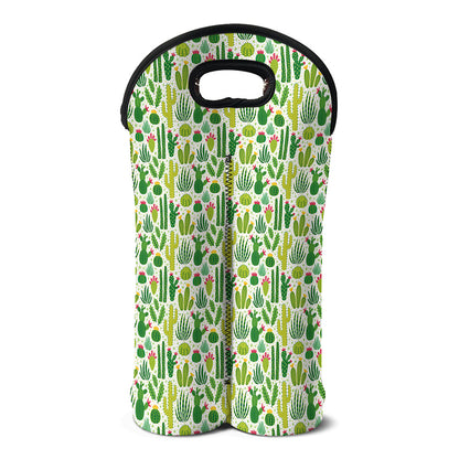 White Cactus Plant Pattern Print Double Neoprene Wine Tote