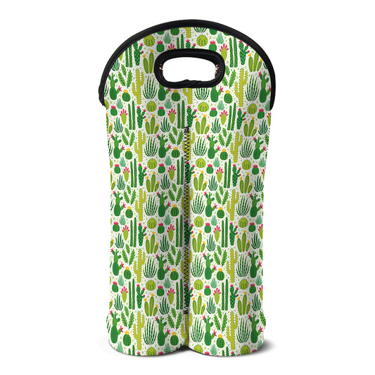 White Cactus Plant Pattern Print Double Neoprene Wine Tote