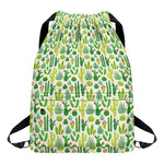 White Cactus Plant Pattern Print Drawstring Backpack